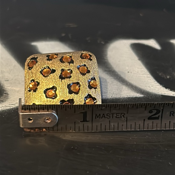 Vtg CRAFT  Brushed Finish Square Earrings Amber Colored Stones Clip-On Earrings - Picture 6 of 6